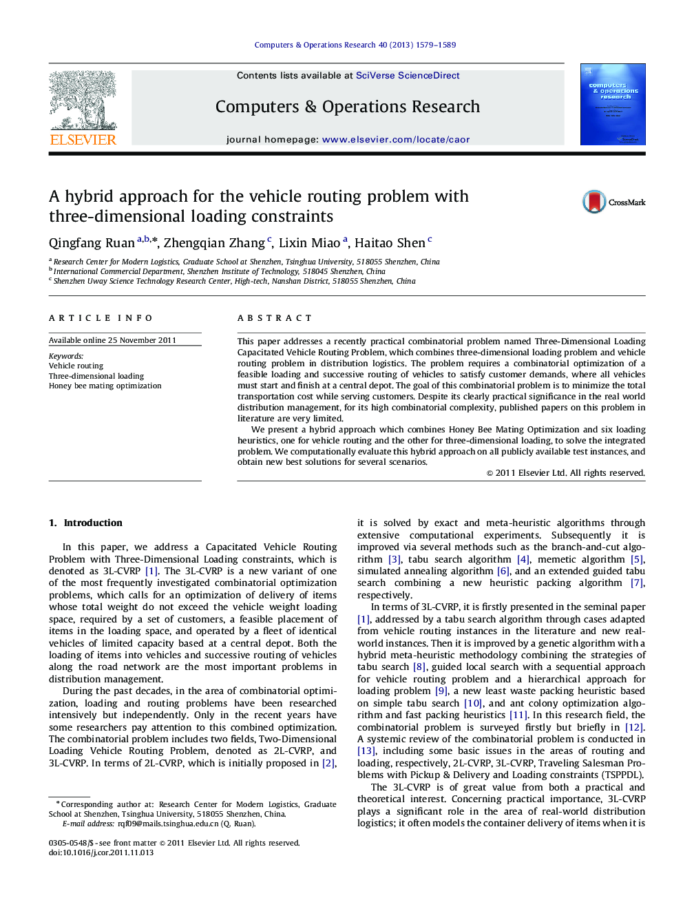 A hybrid approach for the vehicle routing problem with three-dimensional loading constraints