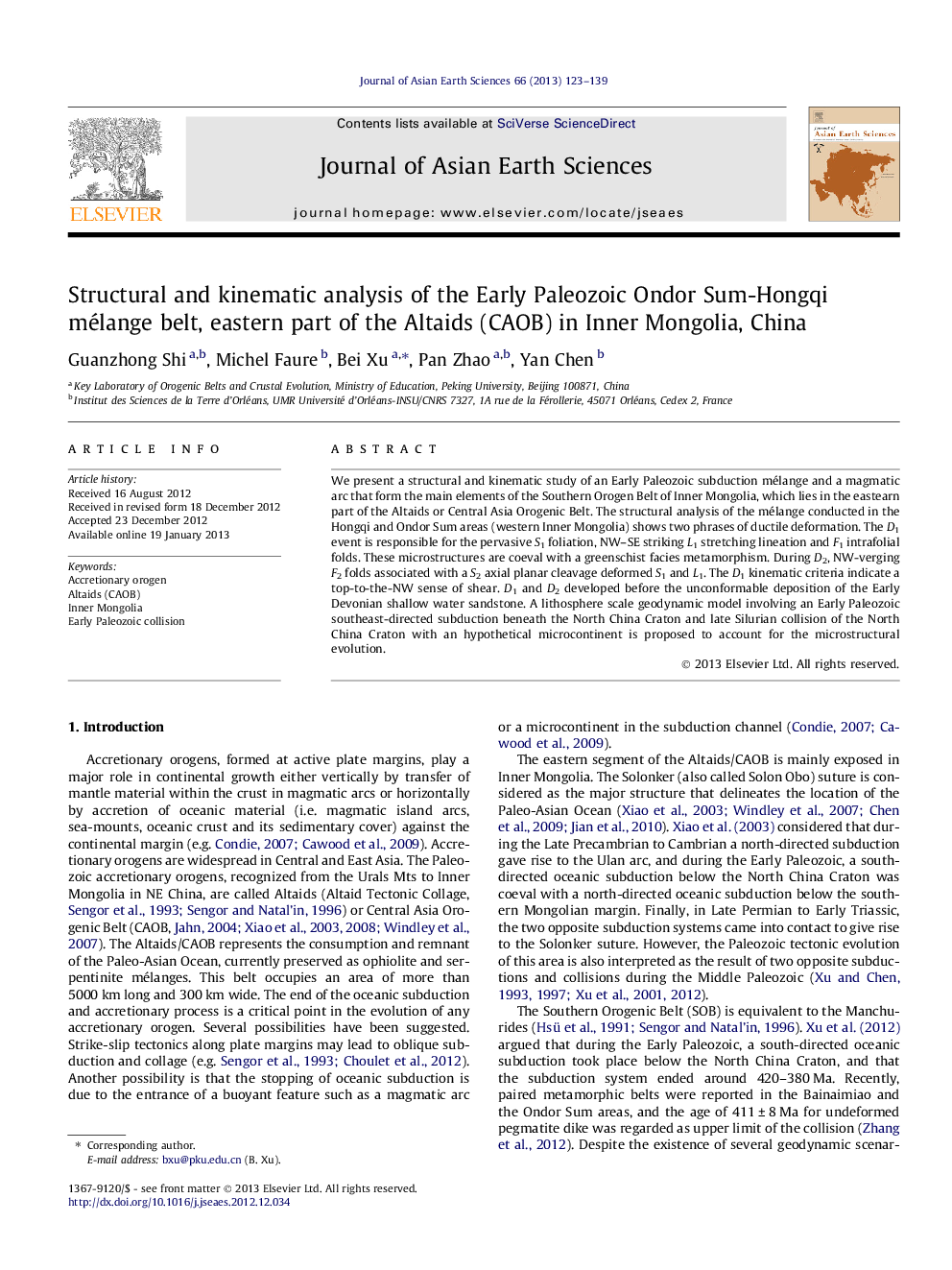 Structural and kinematic analysis of the Early Paleozoic Ondor Sum-Hongqi mélange belt, eastern part of the Altaids (CAOB) in Inner Mongolia, China