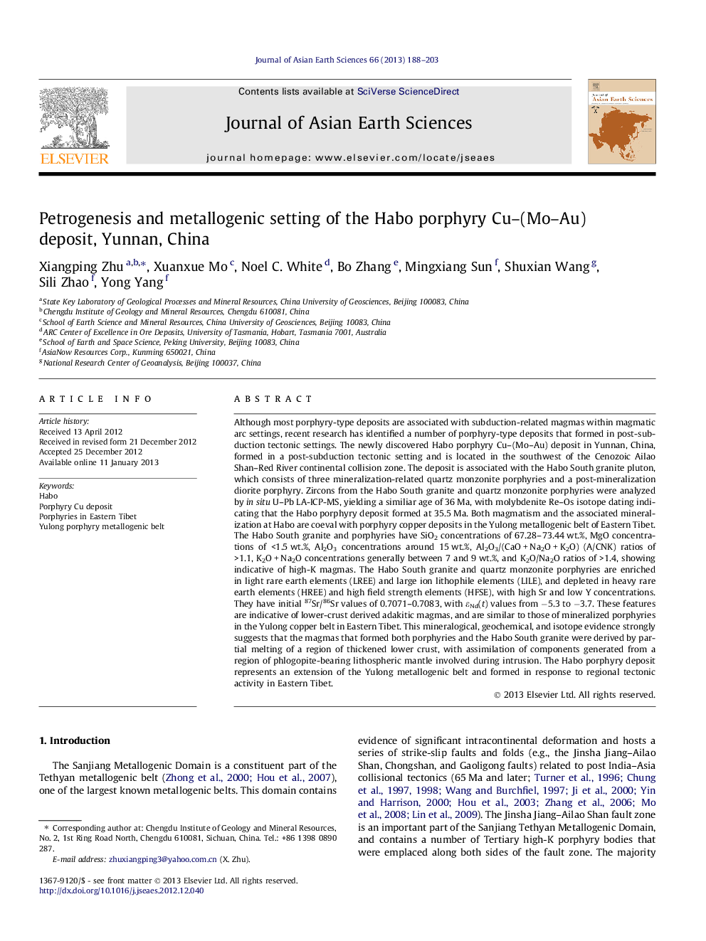 Petrogenesis and metallogenic setting of the Habo porphyry Cu–(Mo–Au) deposit, Yunnan, China