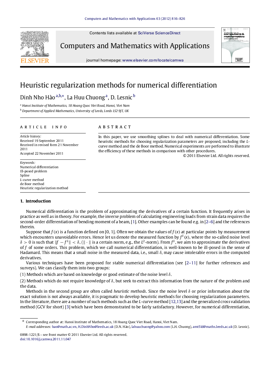 Heuristic regularization methods for numerical differentiation