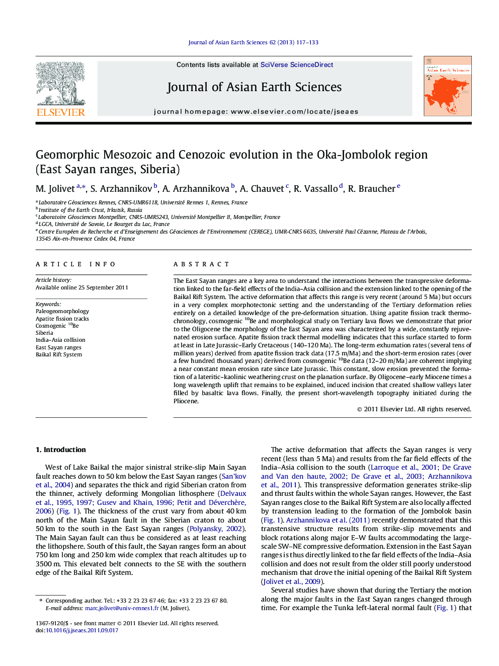 Geomorphic Mesozoic and Cenozoic evolution in the Oka-Jombolok region (East Sayan ranges, Siberia)