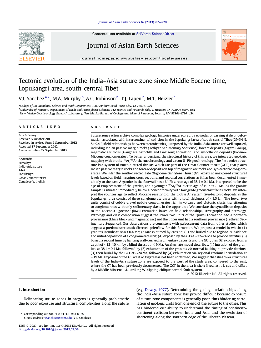 Tectonic evolution of the India–Asia suture zone since Middle Eocene time, Lopukangri area, south-central Tibet