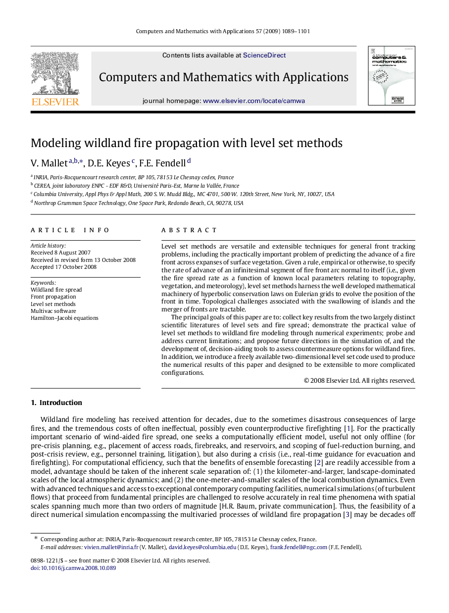 Modeling wildland fire propagation with level set methods