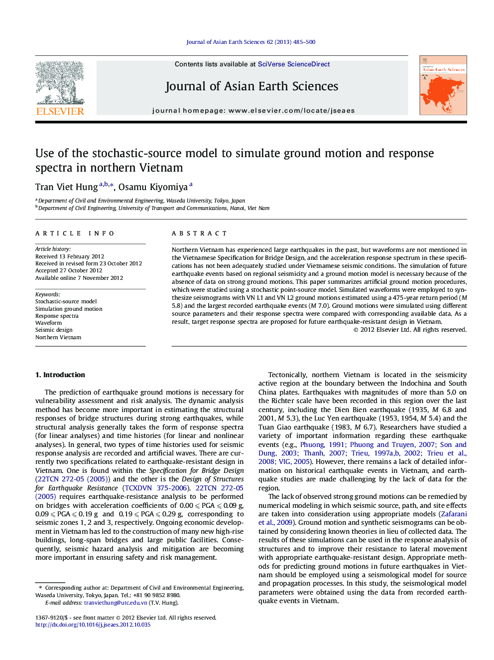 Use of the stochastic-source model to simulate ground motion and response spectra in northern Vietnam