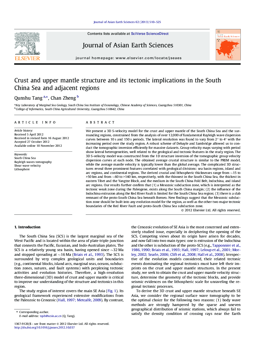 Crust and upper mantle structure and its tectonic implications in the South China Sea and adjacent regions