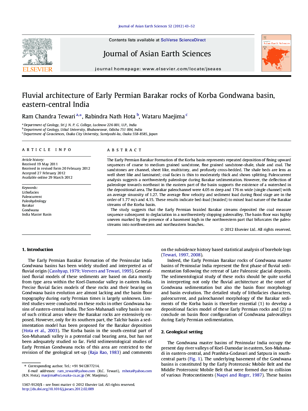 Fluvial architecture of Early Permian Barakar rocks of Korba Gondwana basin, eastern-central India