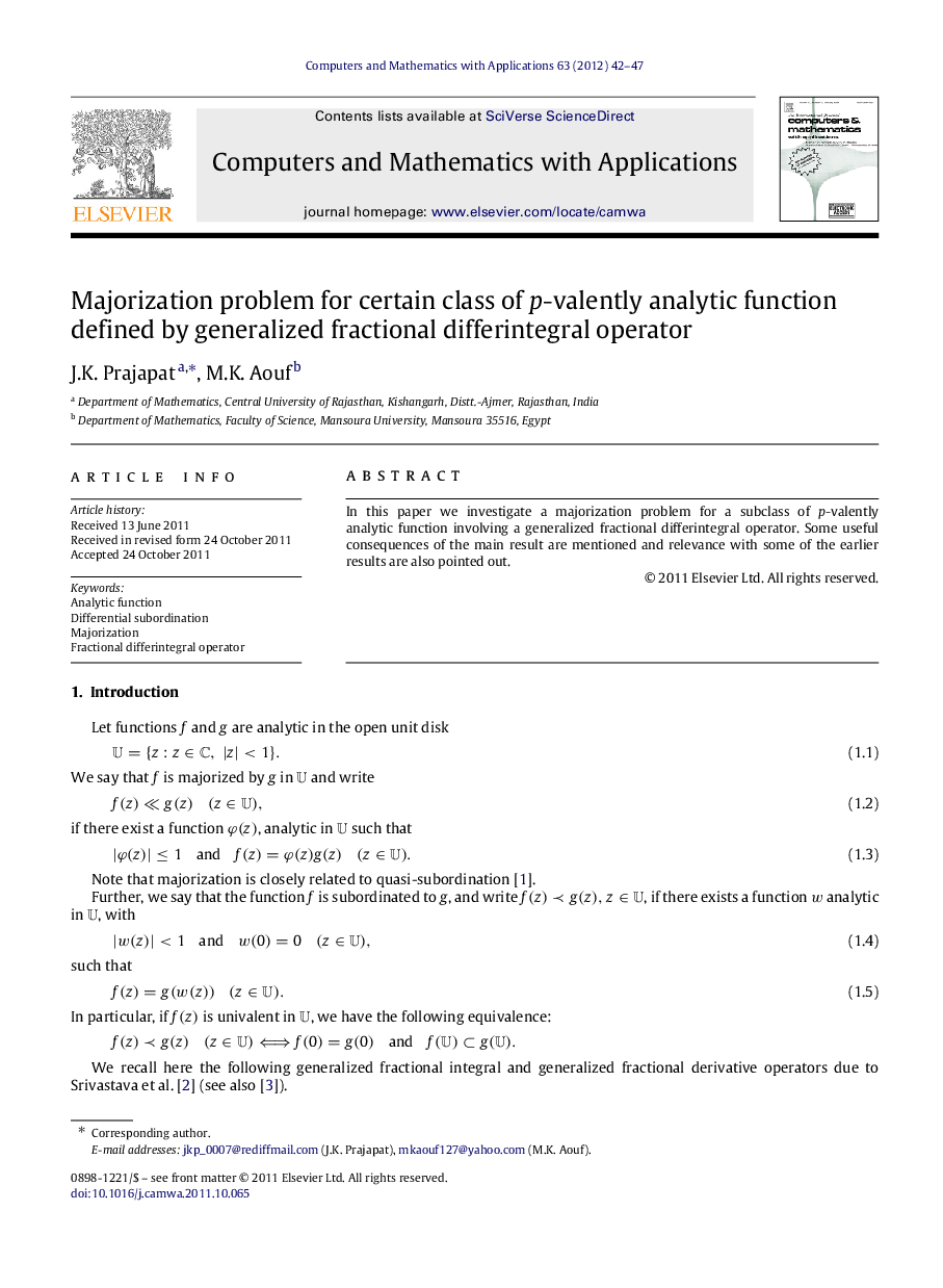 Majorization problem for certain class of pp-valently analytic function defined by generalized fractional differintegral operator