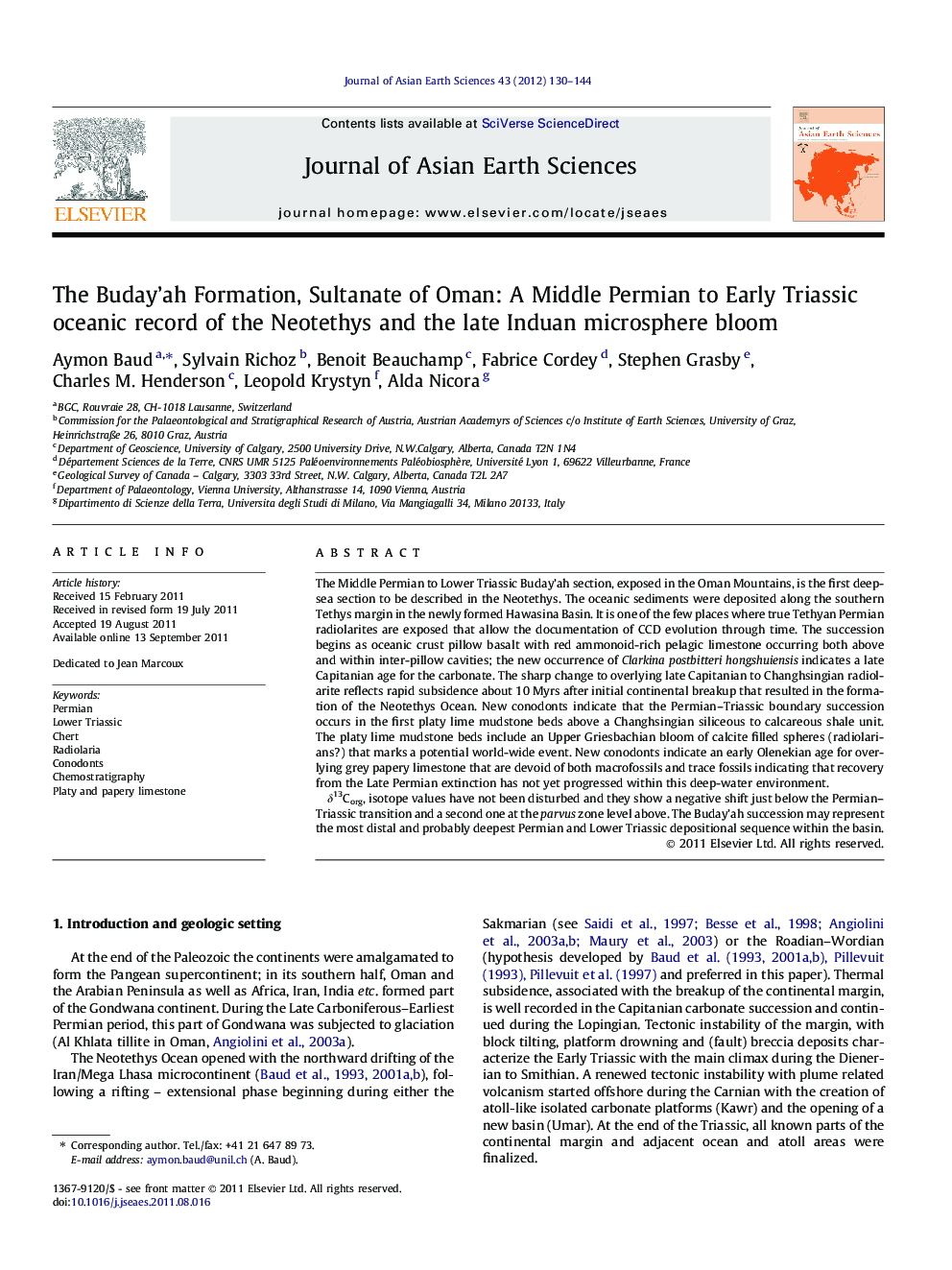 The Buday’ah Formation, Sultanate of Oman: A Middle Permian to Early Triassic oceanic record of the Neotethys and the late Induan microsphere bloom