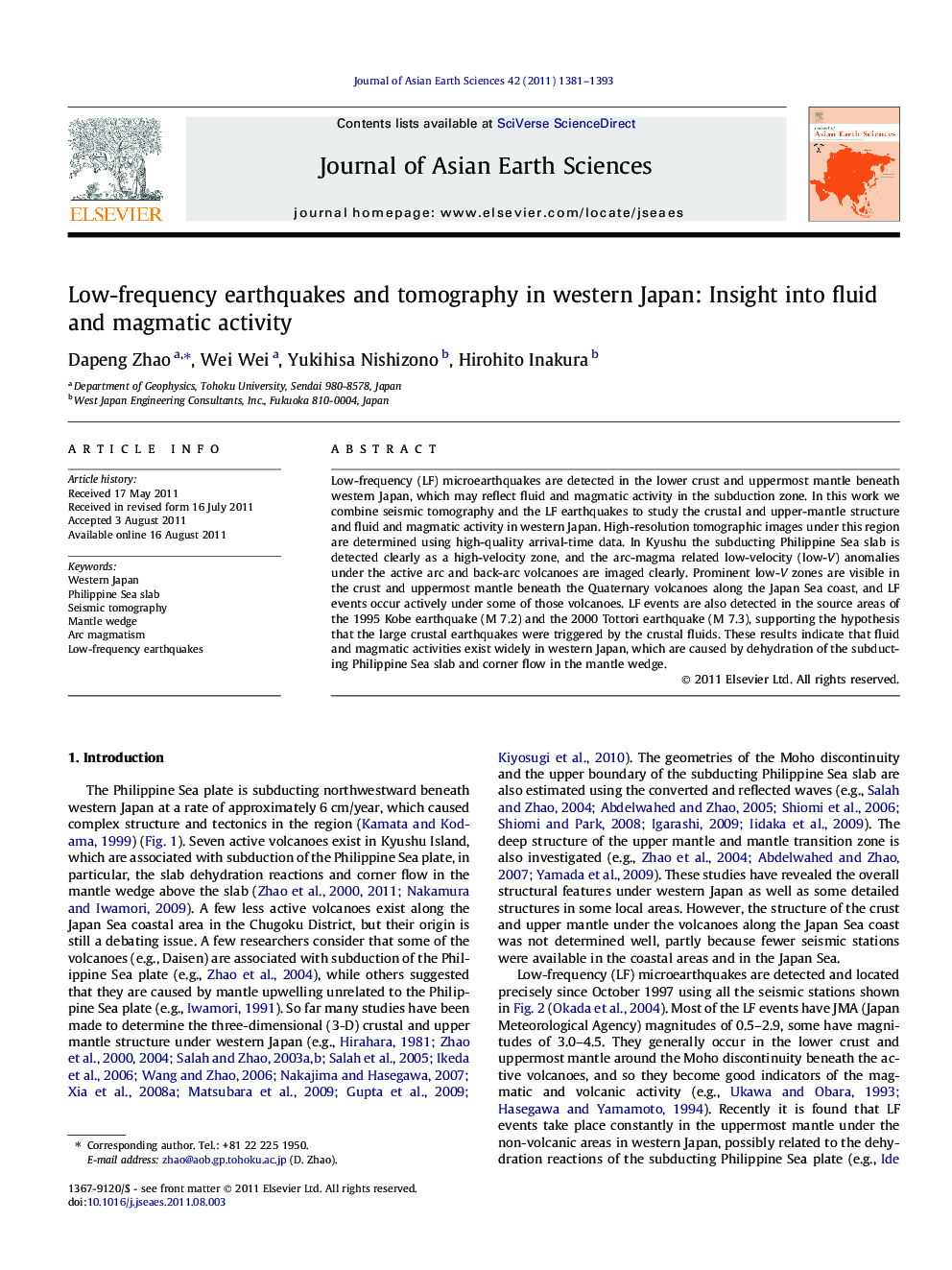 Low-frequency earthquakes and tomography in western Japan: Insight into fluid and magmatic activity