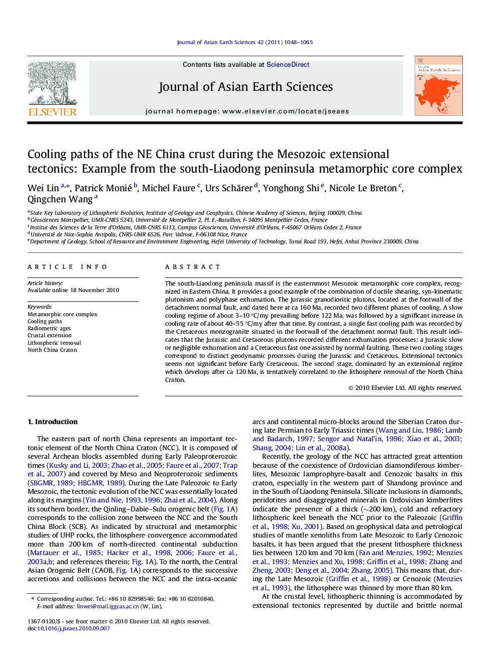 Cooling paths of the NE China crust during the Mesozoic extensional tectonics: Example from the south-Liaodong peninsula metamorphic core complex