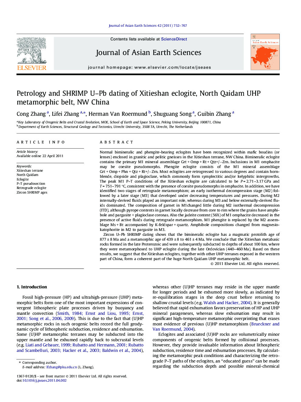 Petrology and SHRIMP U-Pb dating of Xitieshan eclogite, North Qaidam UHP metamorphic belt, NW China