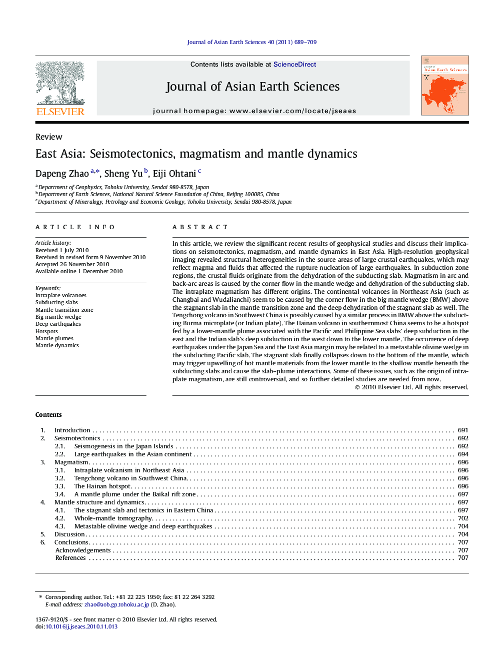 East Asia: Seismotectonics, magmatism and mantle dynamics