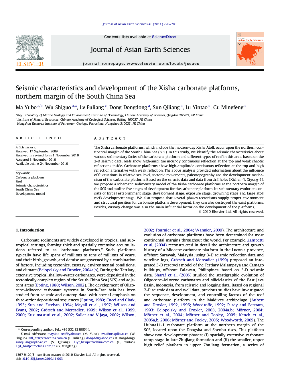 Seismic characteristics and development of the Xisha carbonate platforms, northern margin of the South China Sea