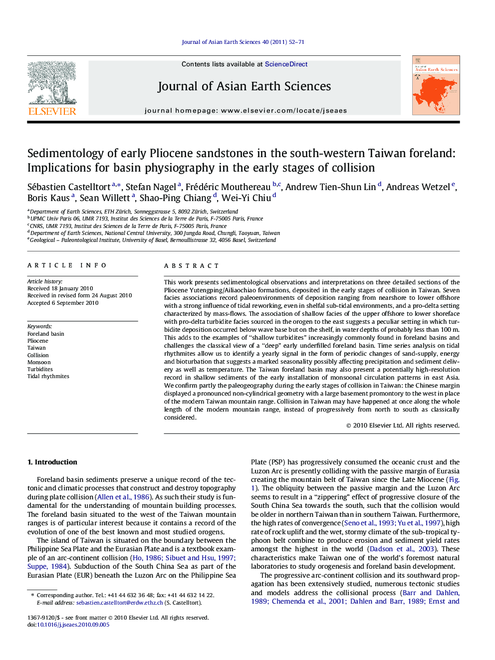 Sedimentology of early Pliocene sandstones in the south-western Taiwan foreland: Implications for basin physiography in the early stages of collision