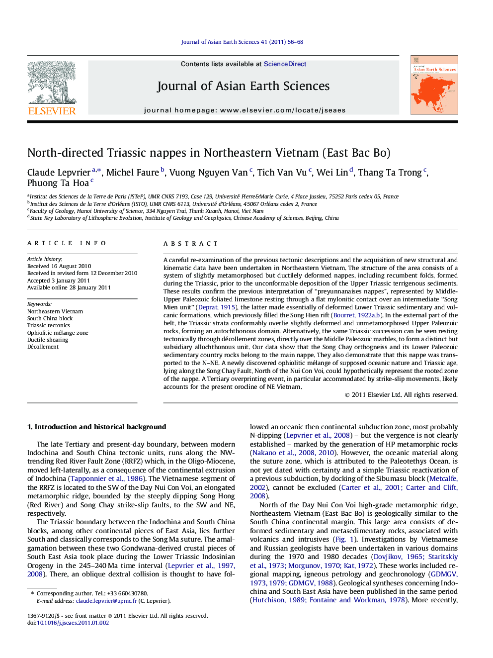 North-directed Triassic nappes in Northeastern Vietnam (East Bac Bo)