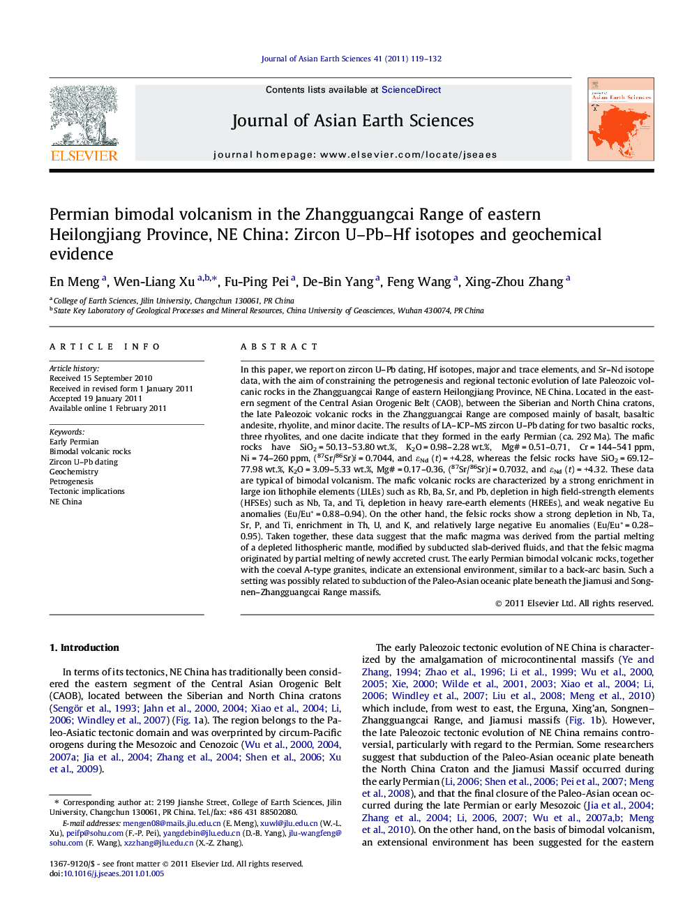 Permian bimodal volcanism in the Zhangguangcai Range of eastern Heilongjiang Province, NE China: Zircon U–Pb–Hf isotopes and geochemical evidence