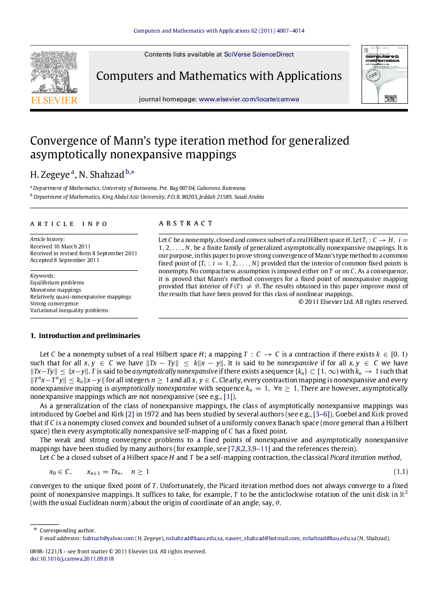 Convergence of Mann’s type iteration method for generalized asymptotically nonexpansive mappings