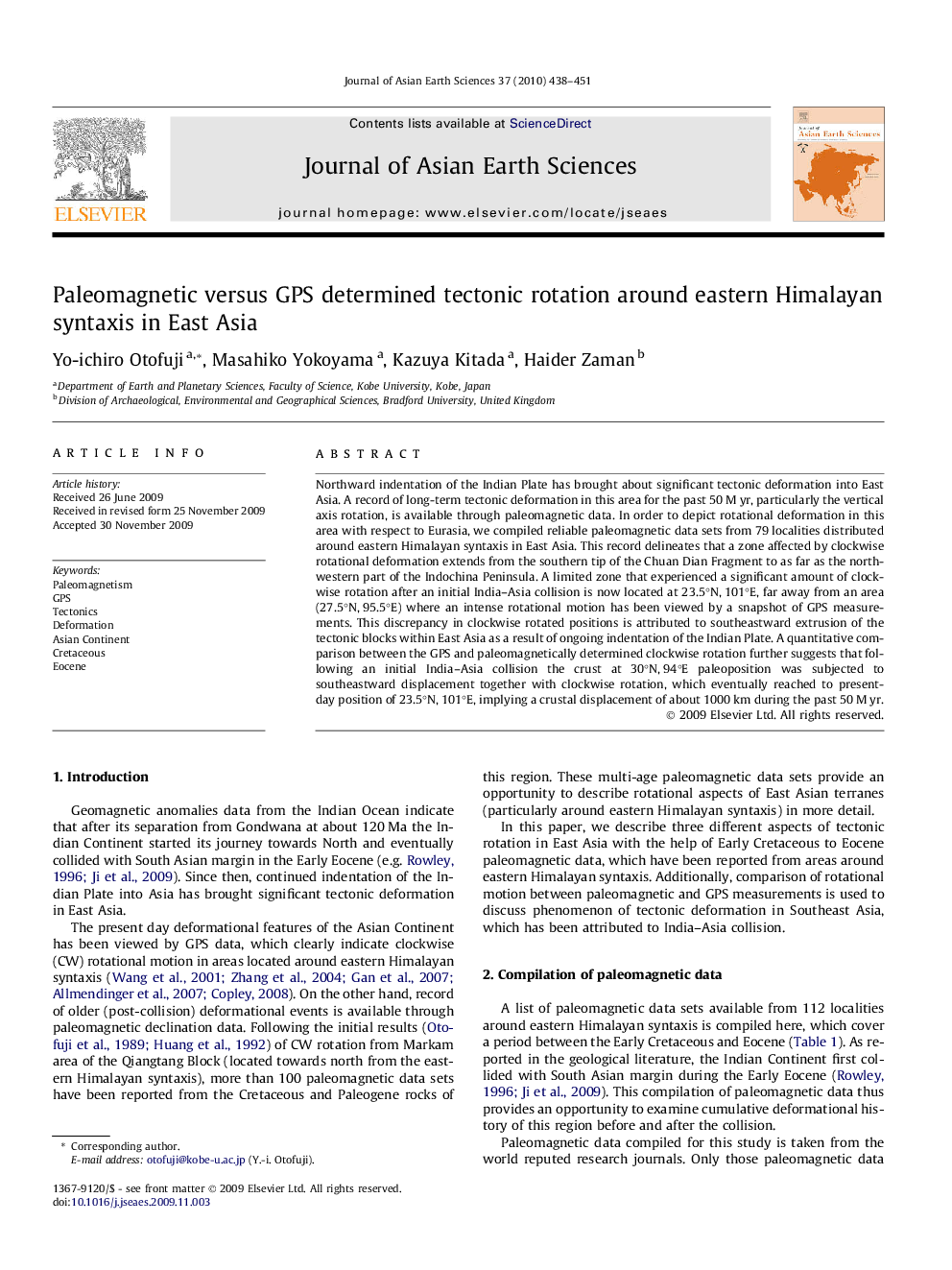 Paleomagnetic versus GPS determined tectonic rotation around eastern Himalayan syntaxis in East Asia