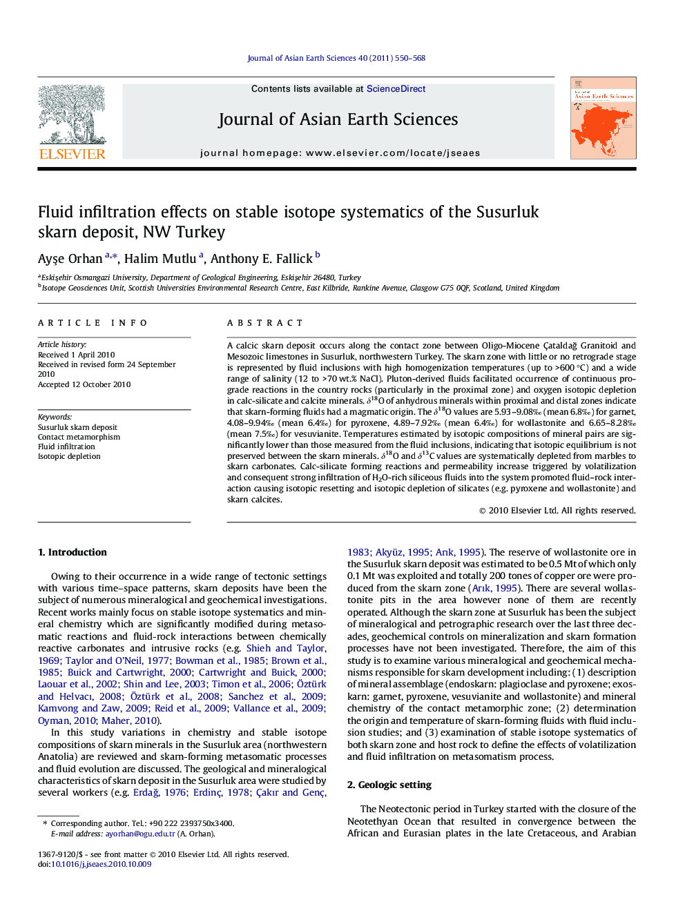 Fluid infiltration effects on stable isotope systematics of the Susurluk skarn deposit, NW Turkey