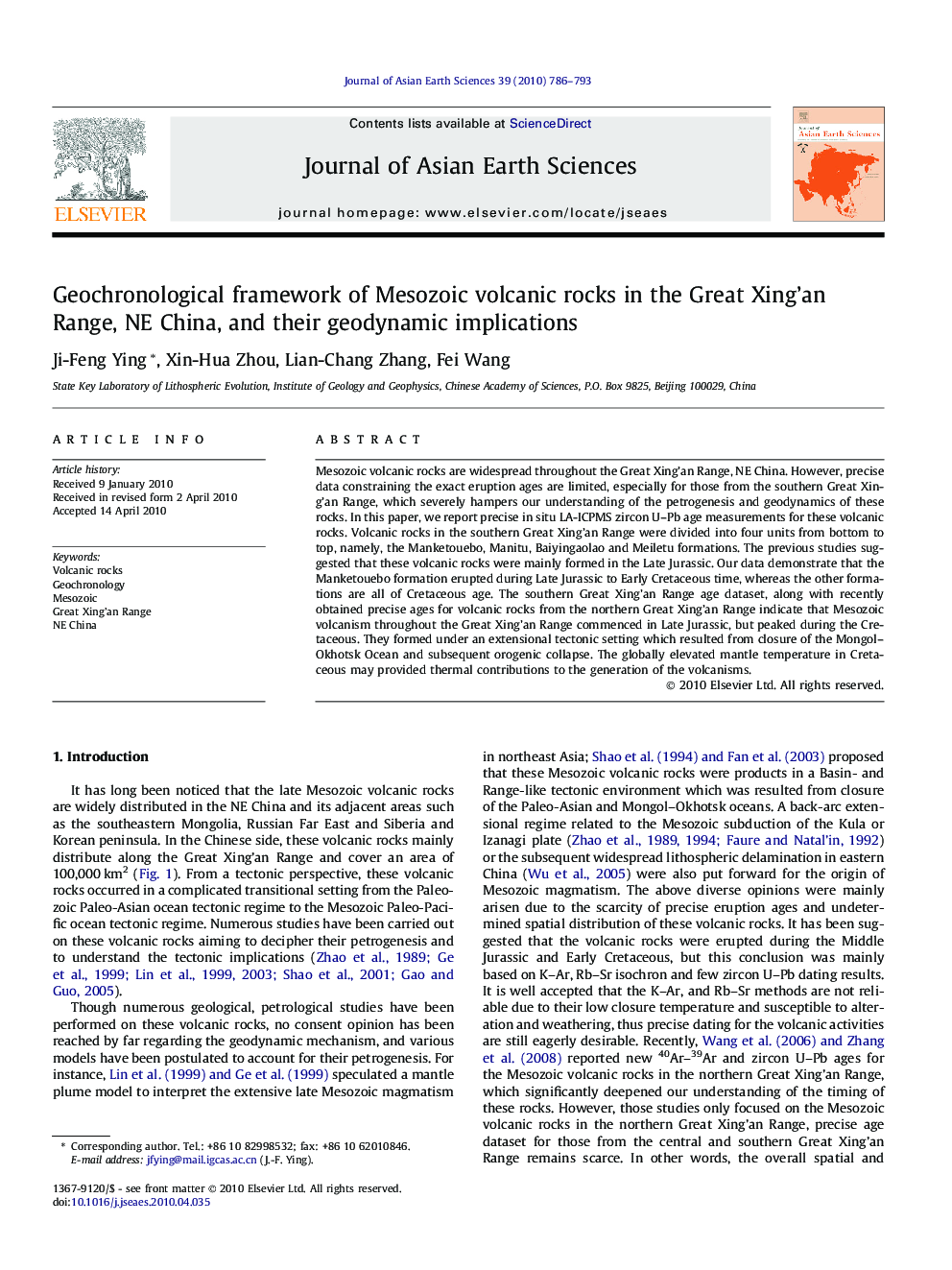 Geochronological framework of Mesozoic volcanic rocks in the Great Xing’an Range, NE China, and their geodynamic implications