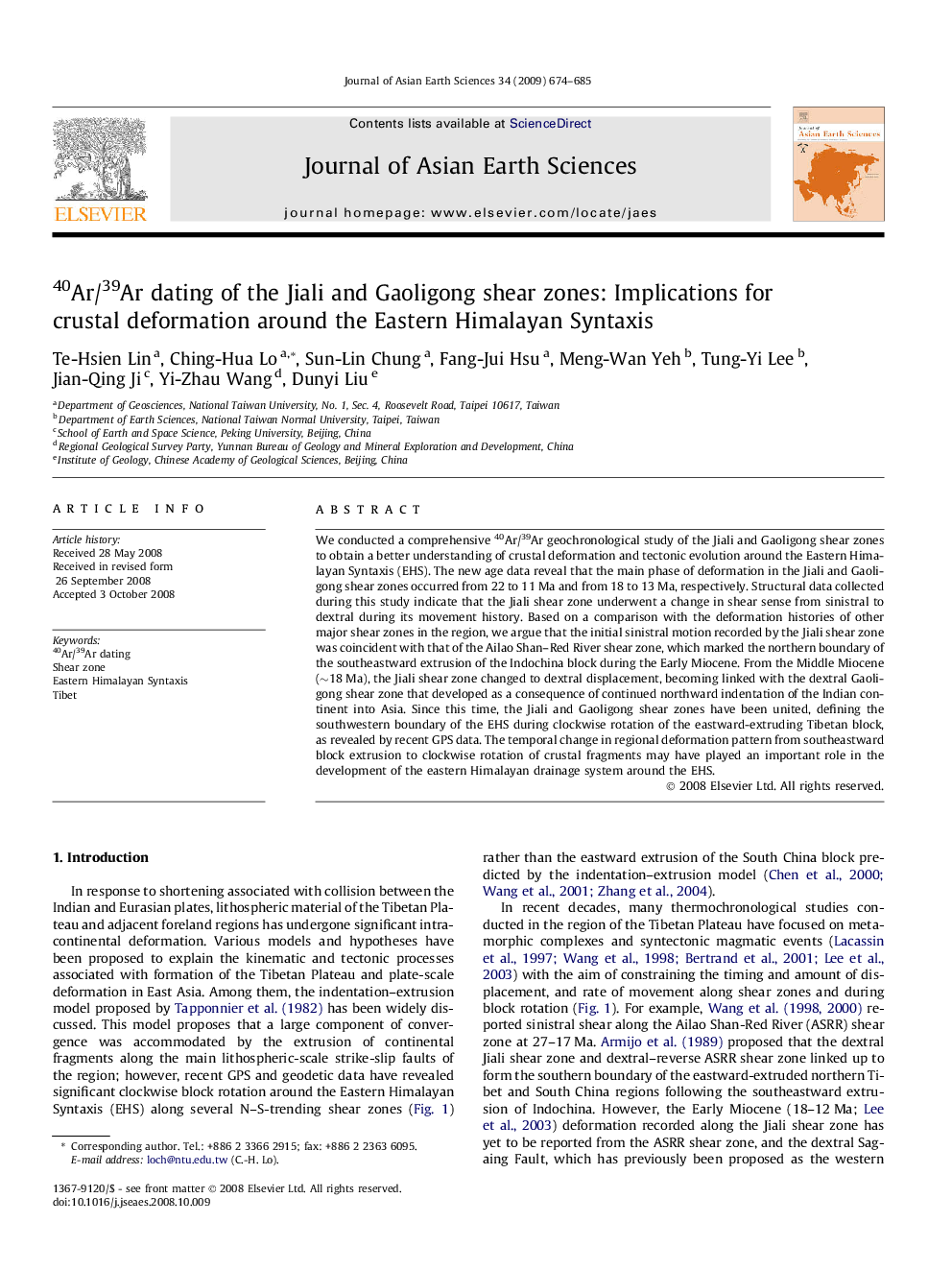 40Ar/39Ar dating of the Jiali and Gaoligong shear zones: Implications for crustal deformation around the Eastern Himalayan Syntaxis