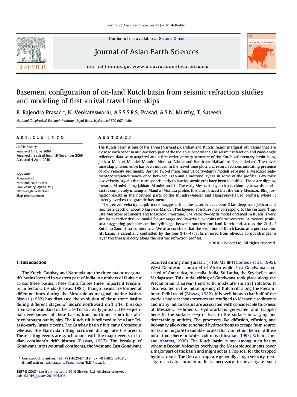 Basement configuration of on-land Kutch basin from seismic refraction studies and modeling of first arrival travel time skips