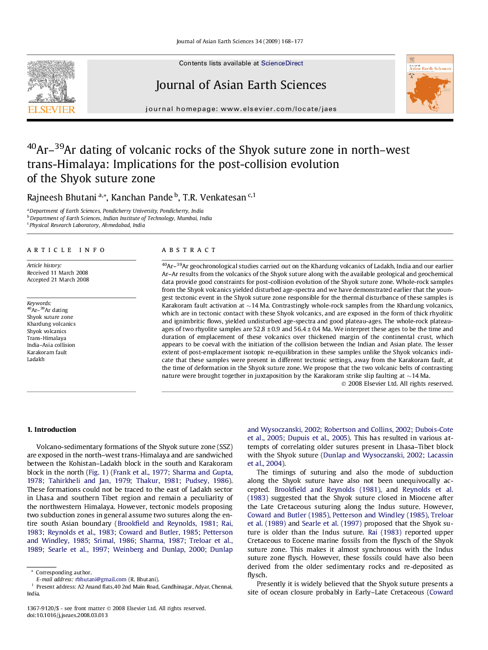 40Ar–39Ar dating of volcanic rocks of the Shyok suture zone in north–west trans-Himalaya: Implications for the post-collision evolution of the Shyok suture zone