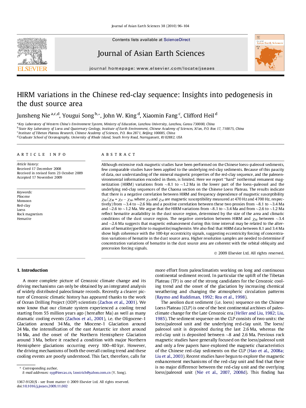 HIRM variations in the Chinese red-clay sequence: Insights into pedogenesis in the dust source area