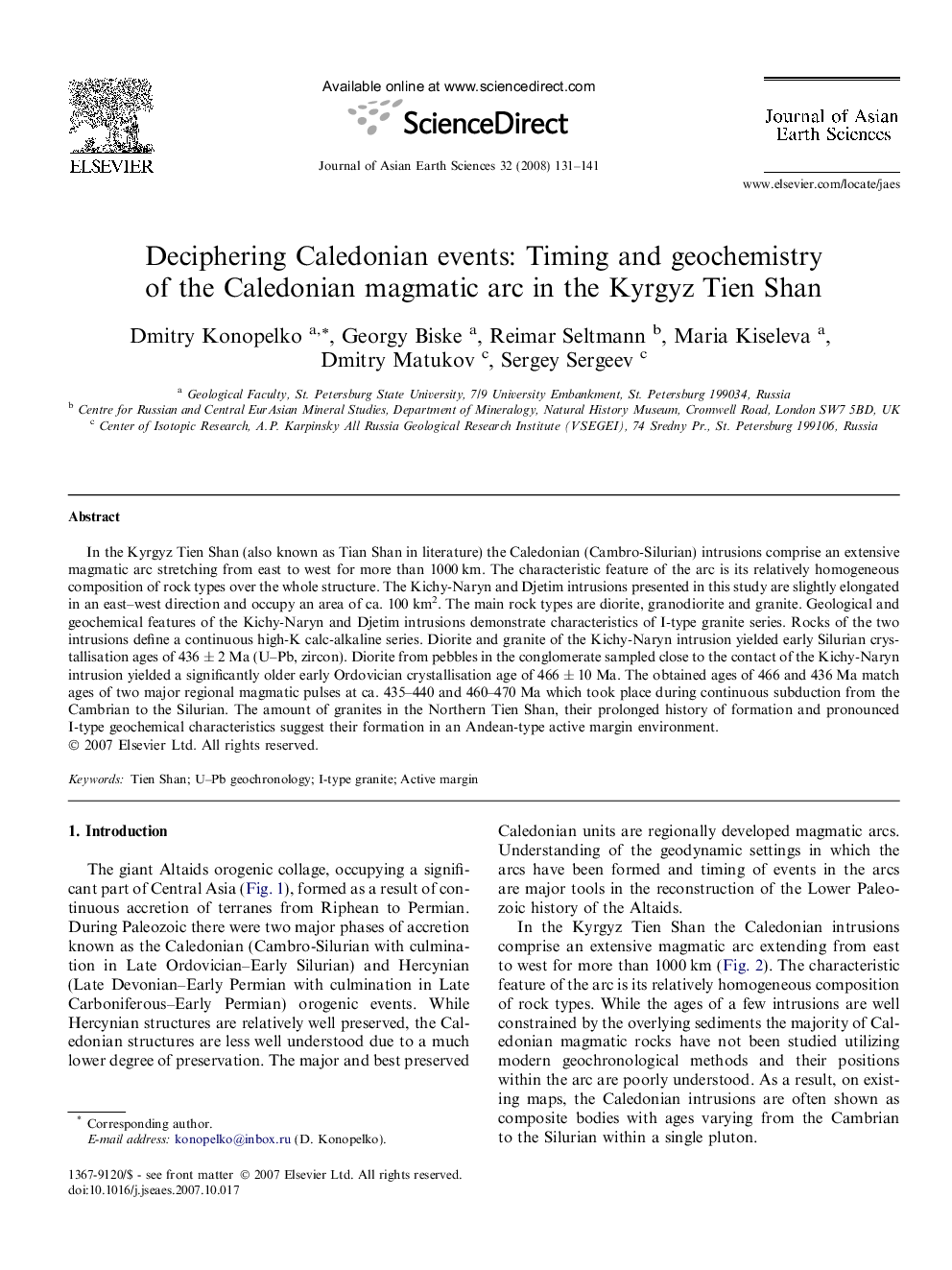 Deciphering Caledonian events: Timing and geochemistry of the Caledonian magmatic arc in the Kyrgyz Tien Shan