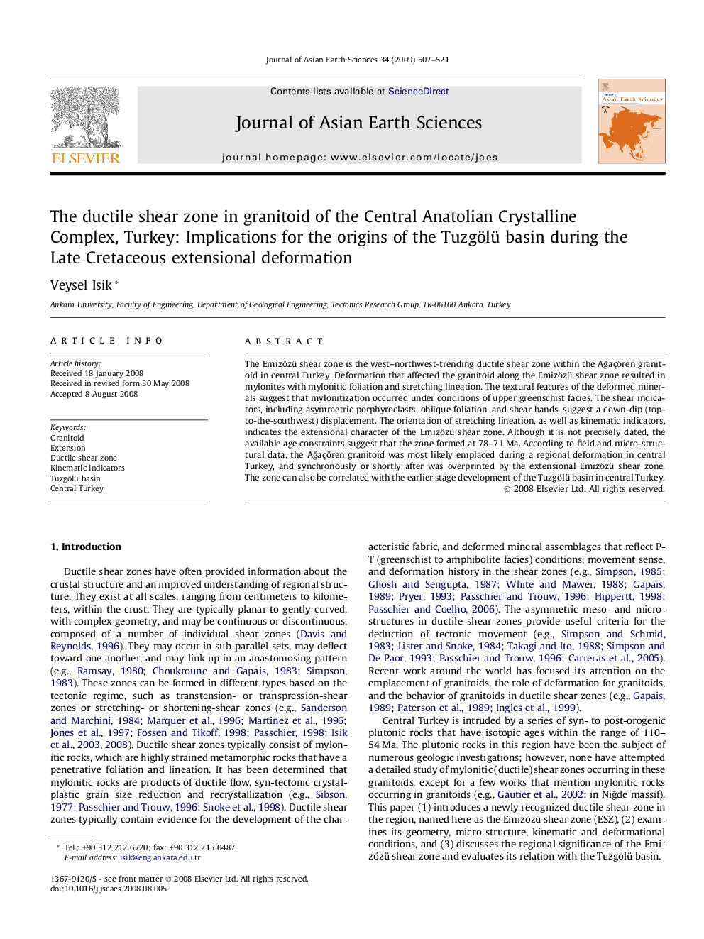 The ductile shear zone in granitoid of the Central Anatolian Crystalline Complex, Turkey: Implications for the origins of the Tuzgölü basin during the Late Cretaceous extensional deformation