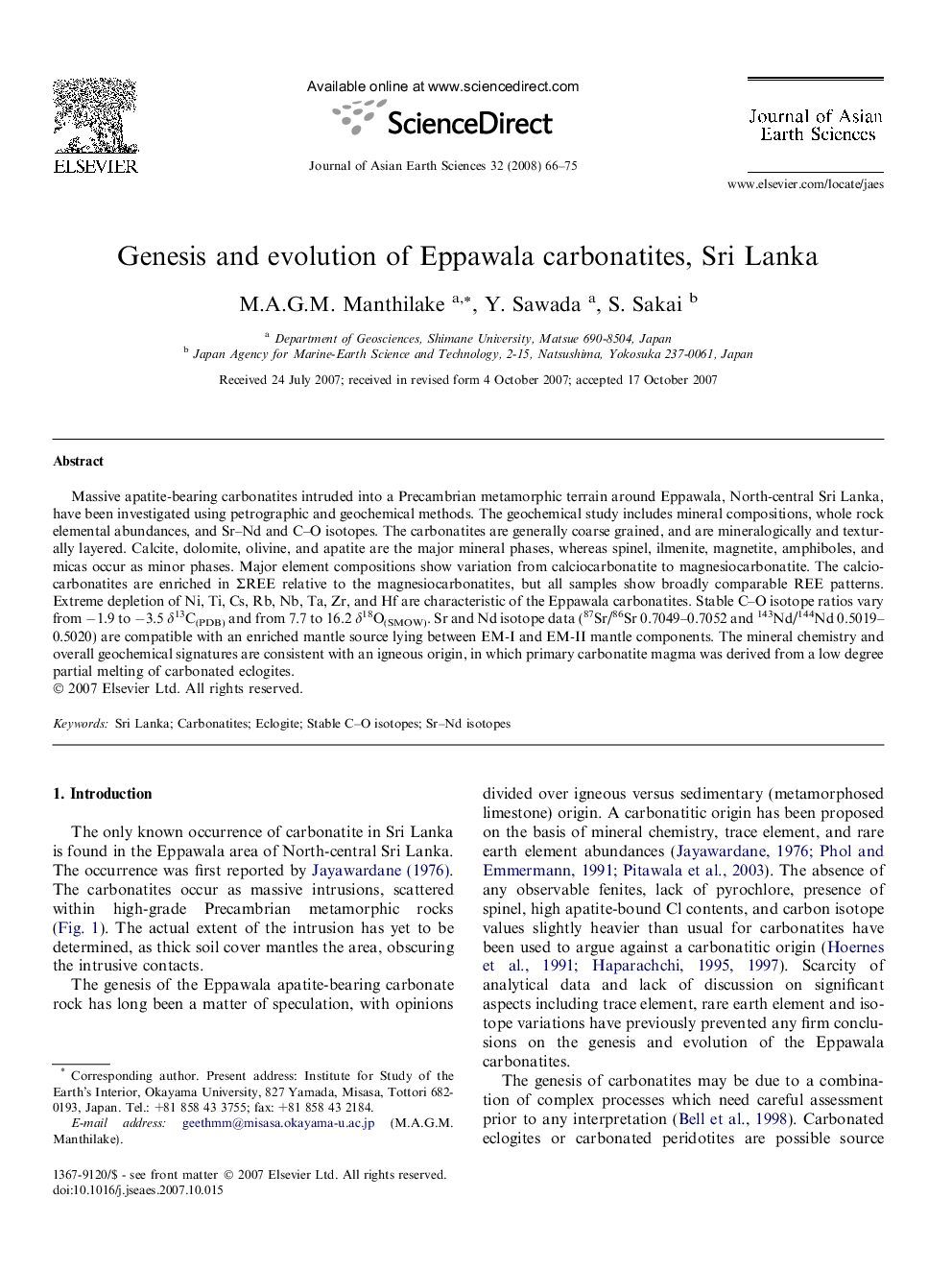 Genesis and evolution of Eppawala carbonatites, Sri Lanka