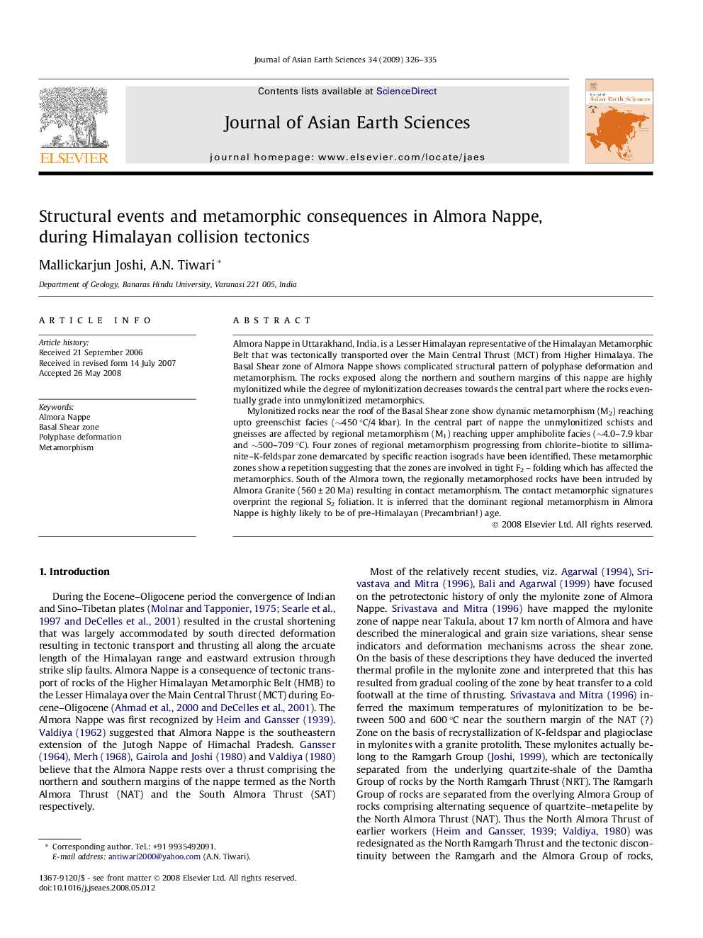 Structural events and metamorphic consequences in Almora Nappe, during Himalayan collision tectonics