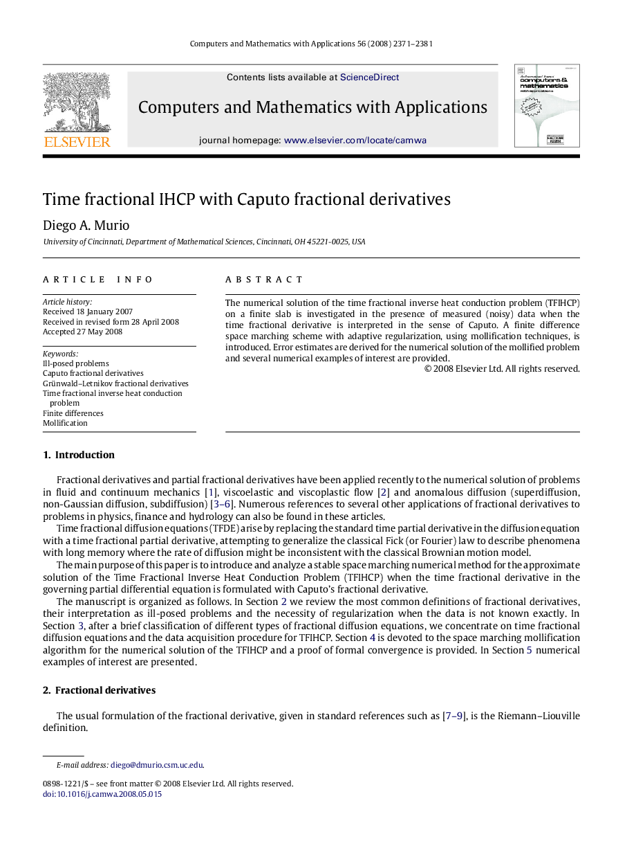 Time fractional IHCP with Caputo fractional derivatives