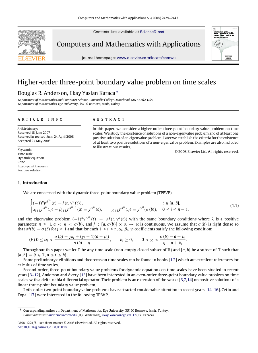 Higher-order three-point boundary value problem on time scales