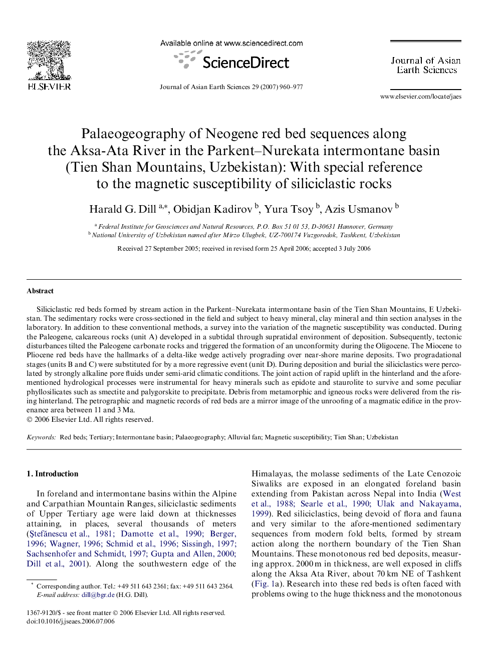 Palaeogeography of Neogene red bed sequences along the Aksa-Ata River in the Parkent–Nurekata intermontane basin (Tien Shan Mountains, Uzbekistan): With special reference to the magnetic susceptibility of siliciclastic rocks