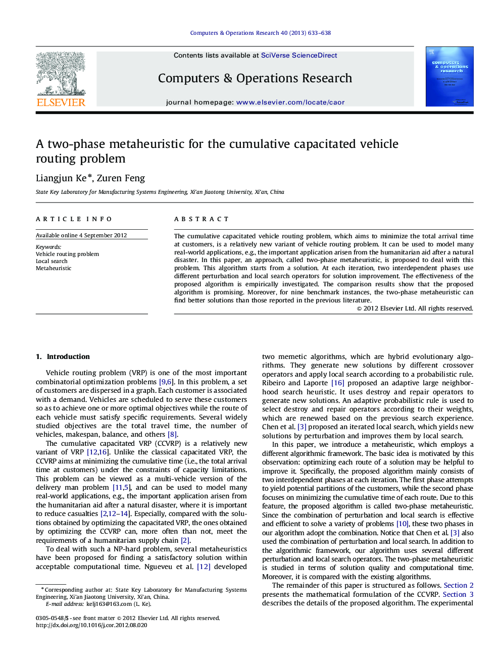 A two-phase metaheuristic for the cumulative capacitated vehicle routing problem