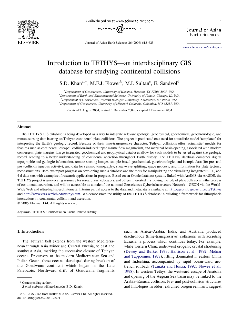 Introduction to TETHYS—an interdisciplinary GIS database for studying continental collisions