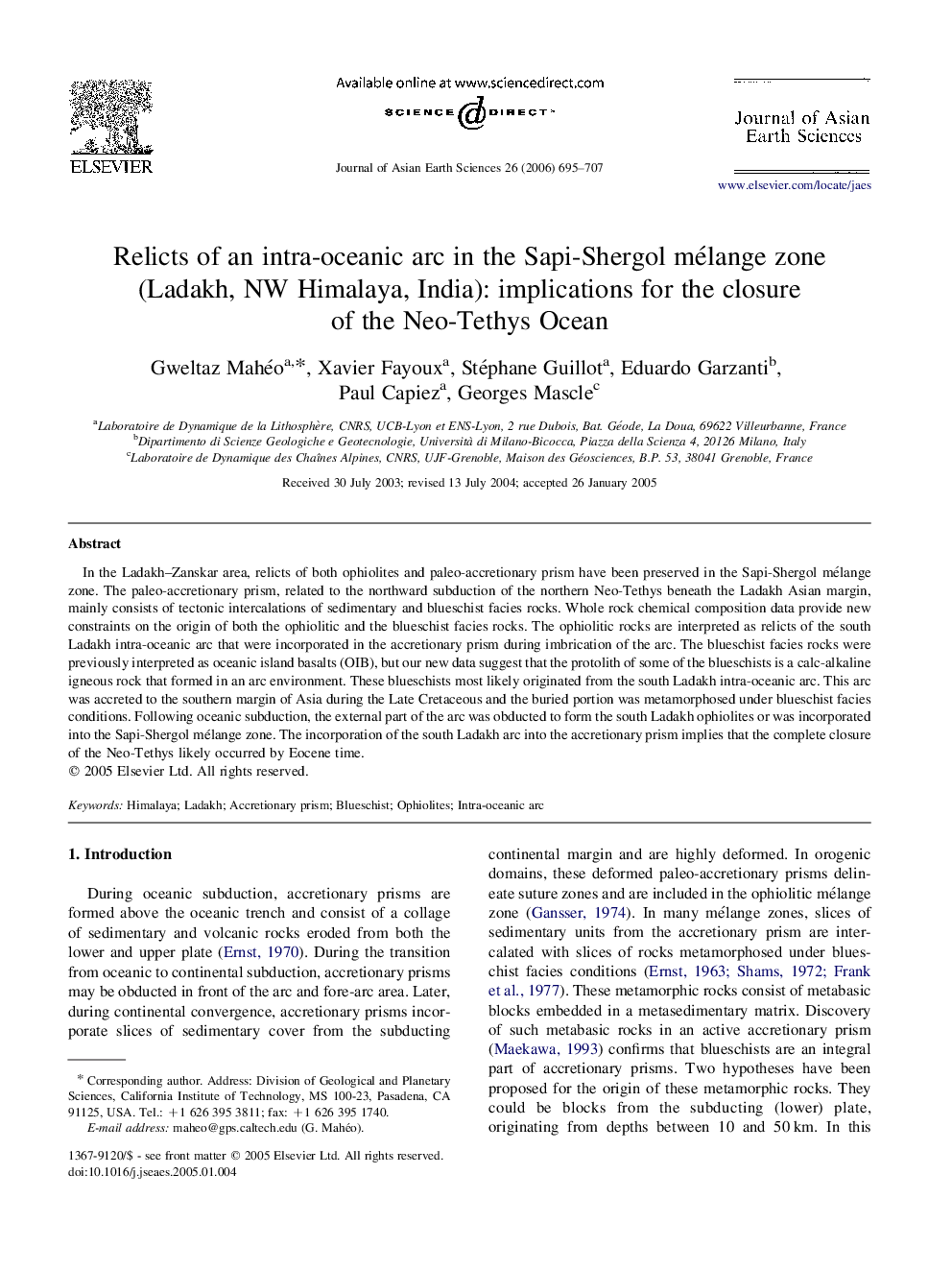 Relicts of an intra-oceanic arc in the Sapi-Shergol mélange zone (Ladakh, NW Himalaya, India): implications for the closure of the Neo-Tethys Ocean