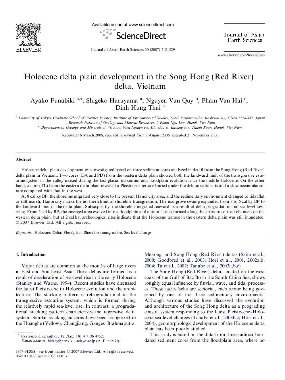 Holocene delta plain development in the Song Hong (Red River) delta, Vietnam