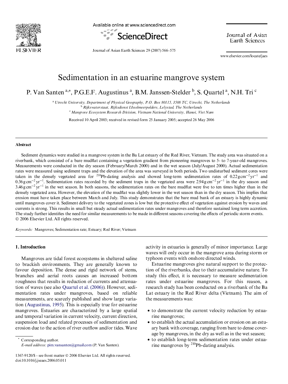 Sedimentation in an estuarine mangrove system