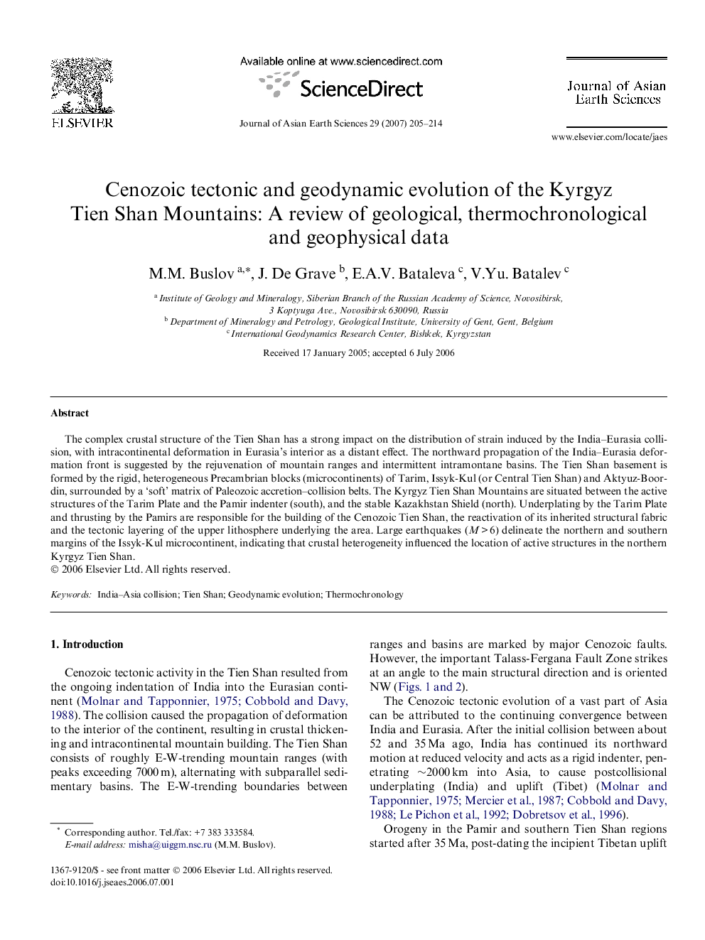 Cenozoic tectonic and geodynamic evolution of the Kyrgyz Tien Shan Mountains: A review of geological, thermochronological and geophysical data