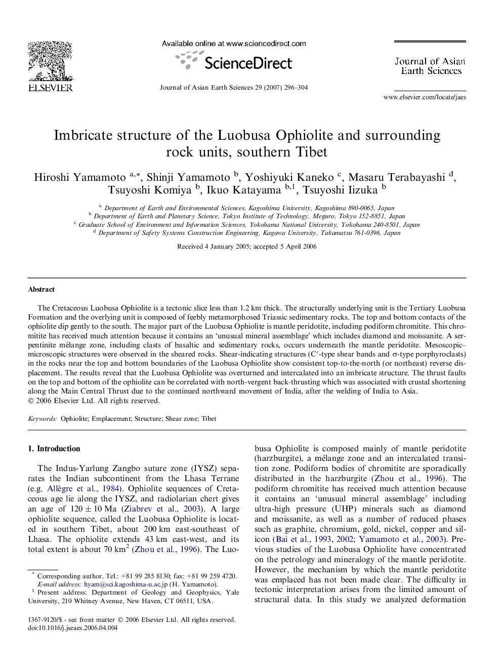 Imbricate structure of the Luobusa Ophiolite and surrounding rock units, southern Tibet