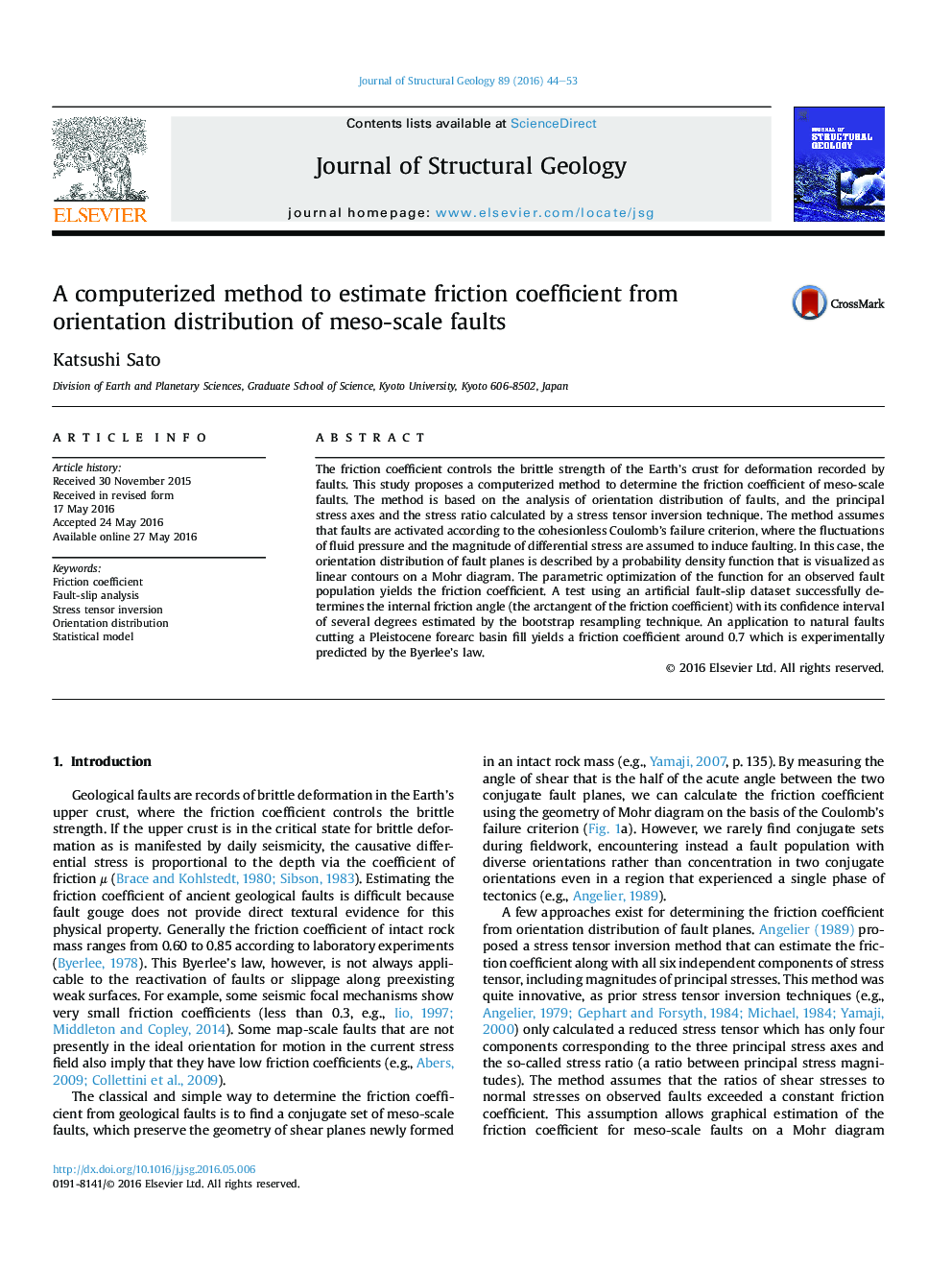 A computerized method to estimate friction coefficient from orientation distribution of meso-scale faults