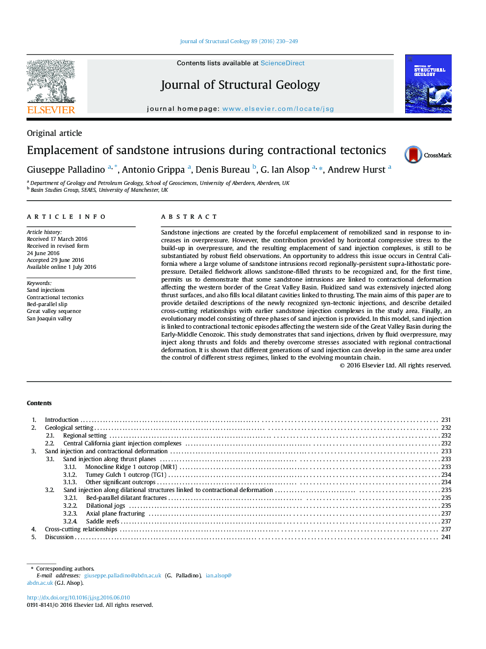 Emplacement of sandstone intrusions during contractional tectonics