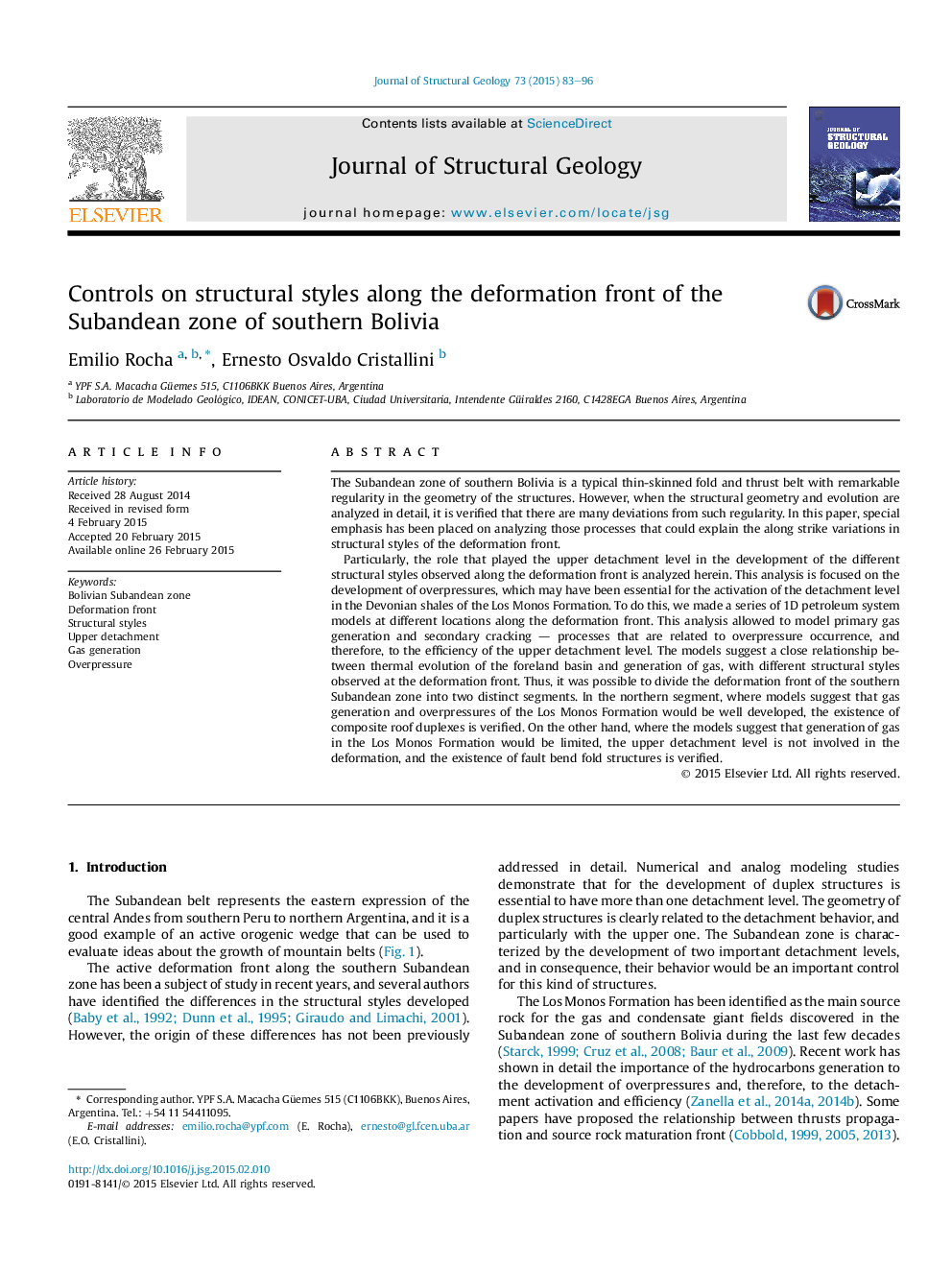 Controls on structural styles along the deformation front of the Subandean zone of southern Bolivia