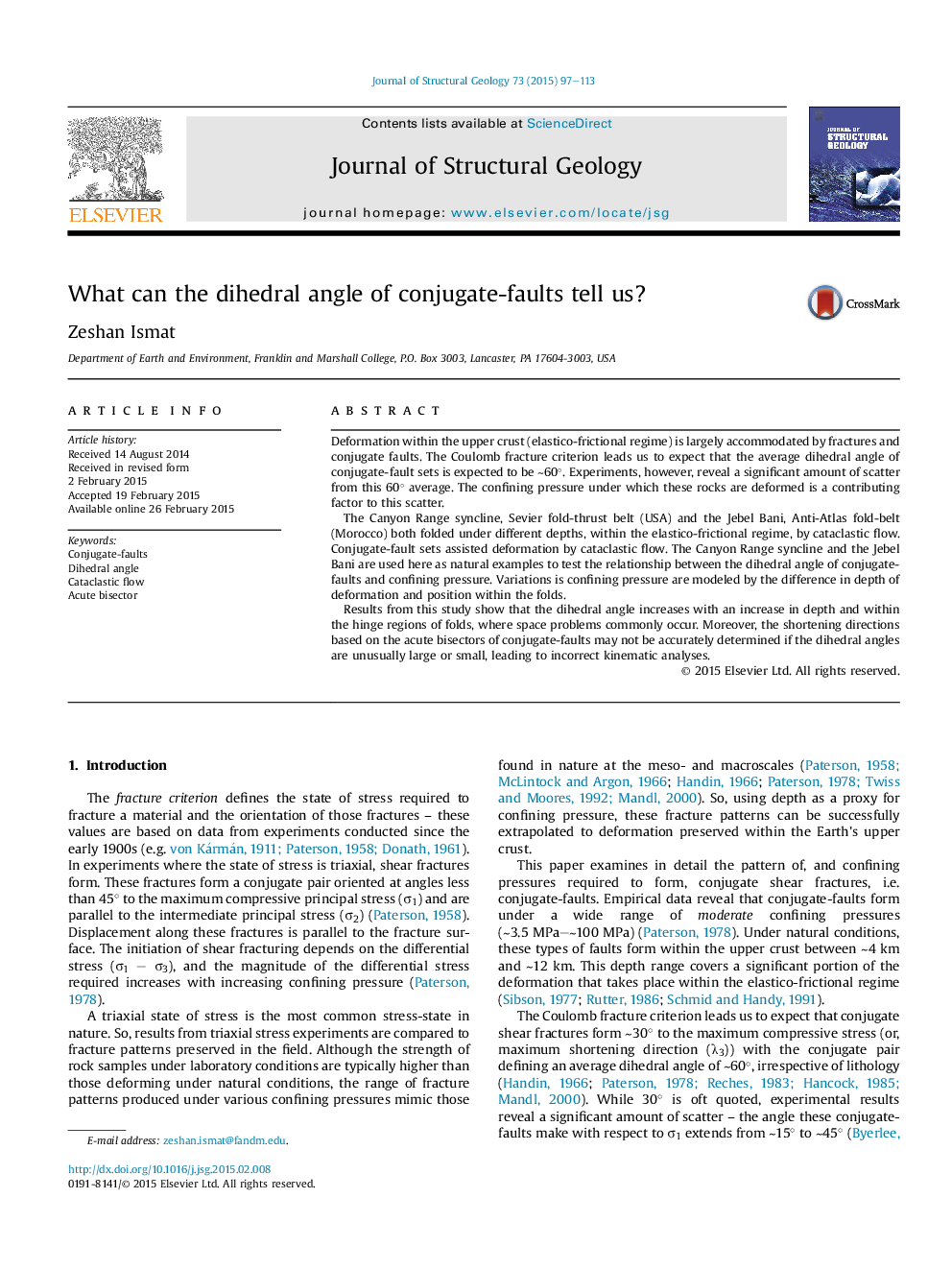 What can the dihedral angle of conjugate-faults tell us?