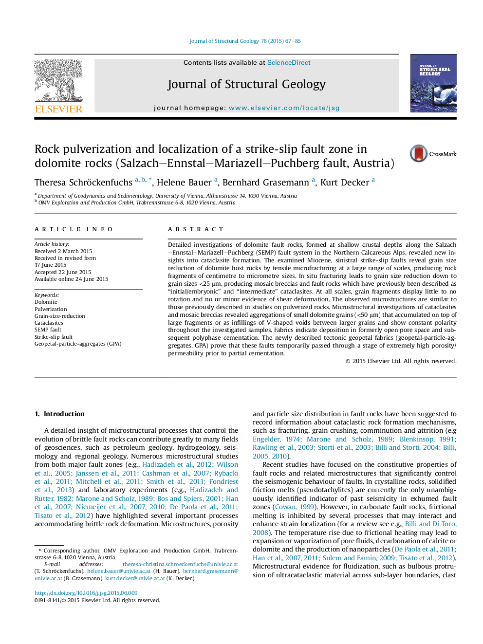 Rock pulverization and localization of a strike-slip fault zone in dolomite rocks (Salzach–Ennstal–Mariazell–Puchberg fault, Austria)