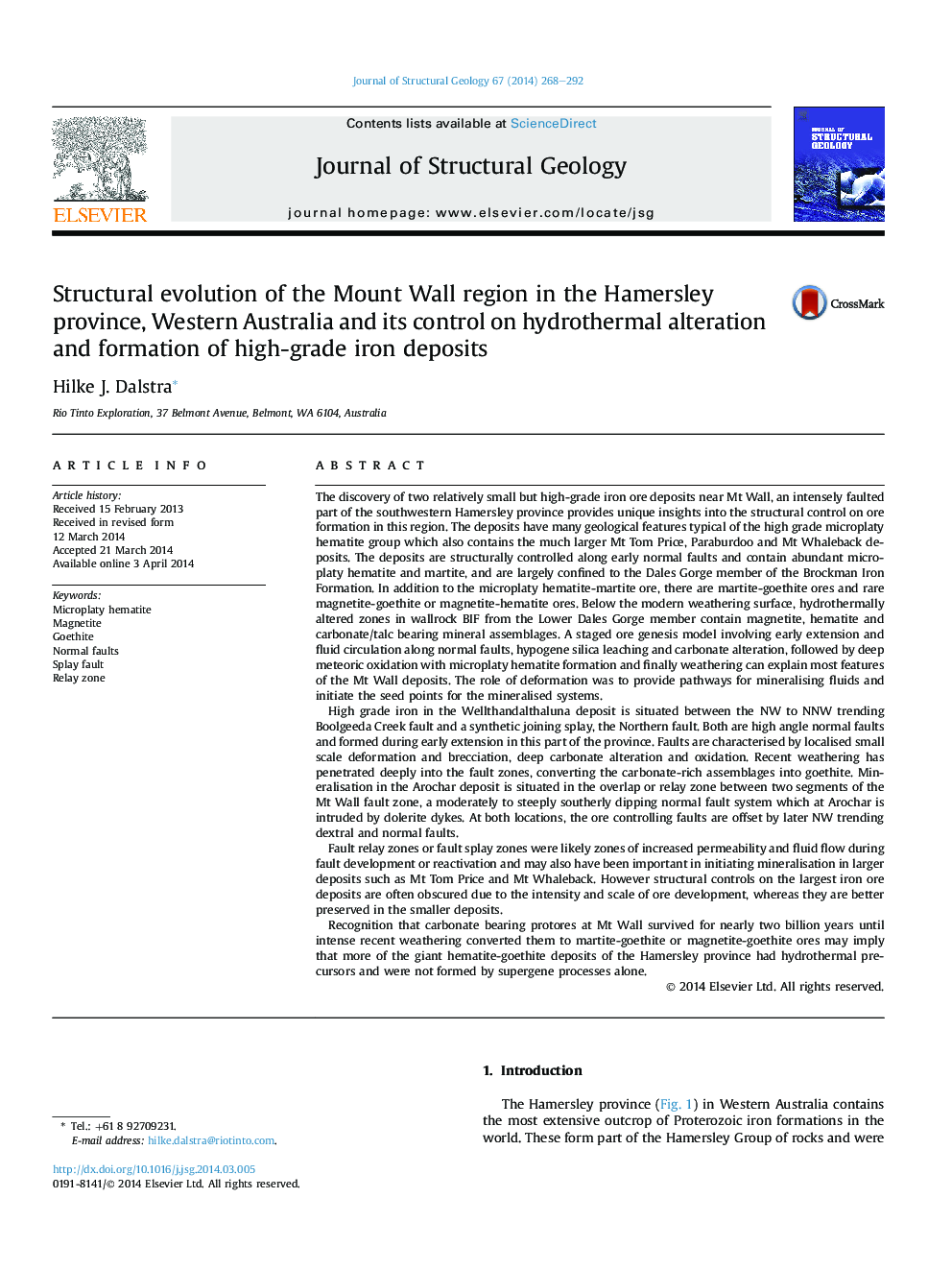 Structural evolution of the Mount Wall region in the Hamersley province, Western Australia and its control on hydrothermal alteration and formation of high-grade iron deposits