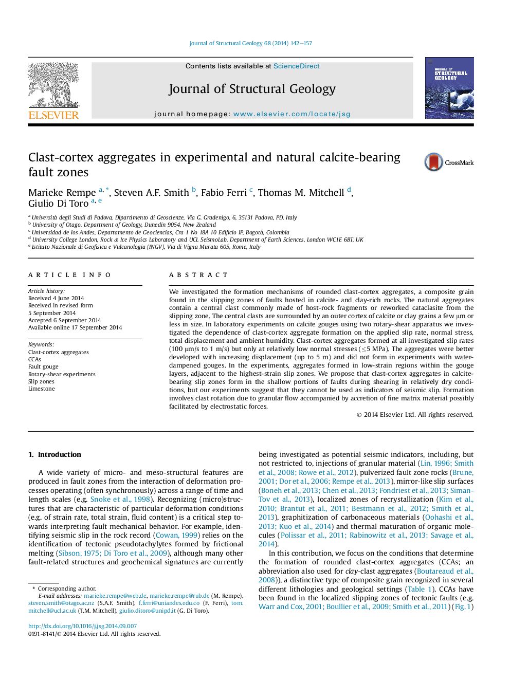 Clast-cortex aggregates in experimental and natural calcite-bearing fault zones