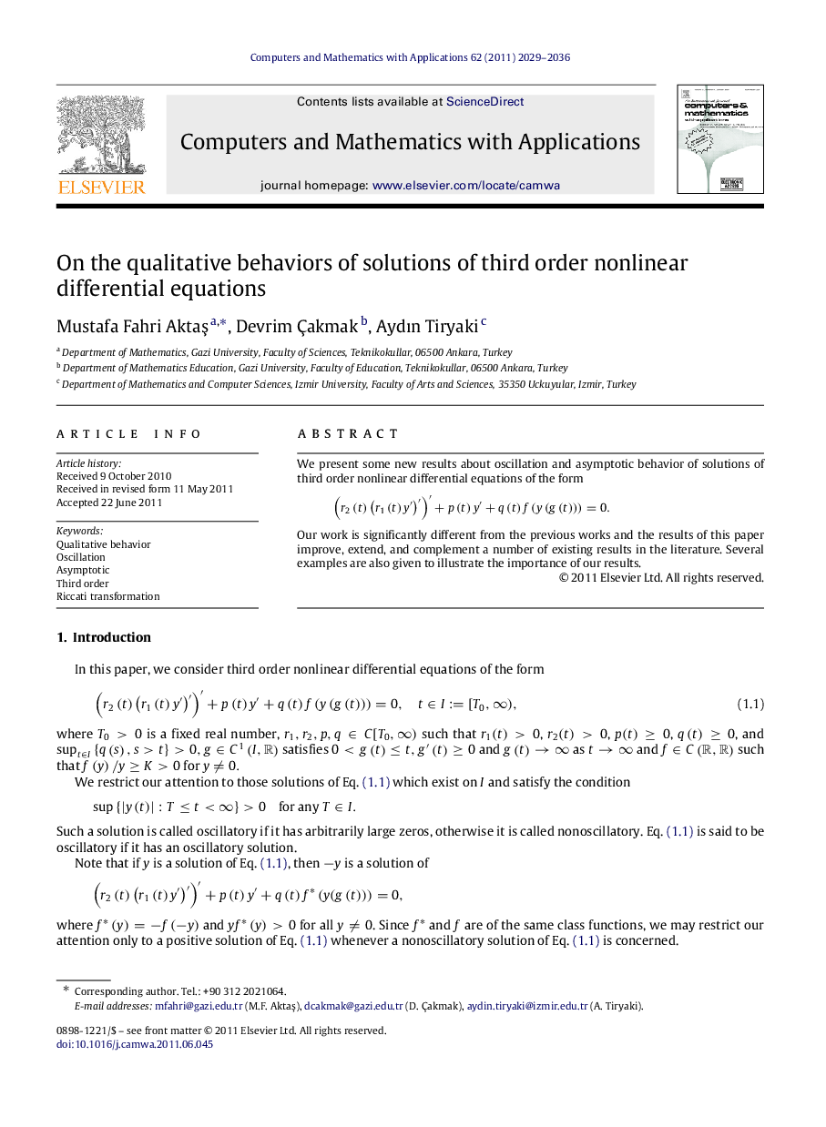 On the qualitative behaviors of solutions of third order nonlinear differential equations